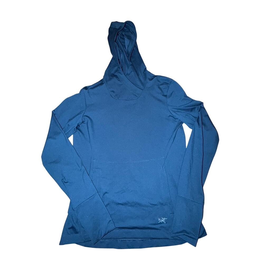 Arcteryx Varana Hoody Long Sleeve Shirt Women's Sz M Blue Thumbholes Performance